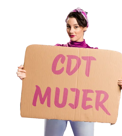 mujer con un cartel